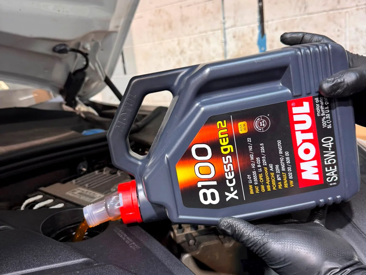 Close-up Motul oil service at INLINE 5 AUTO INC