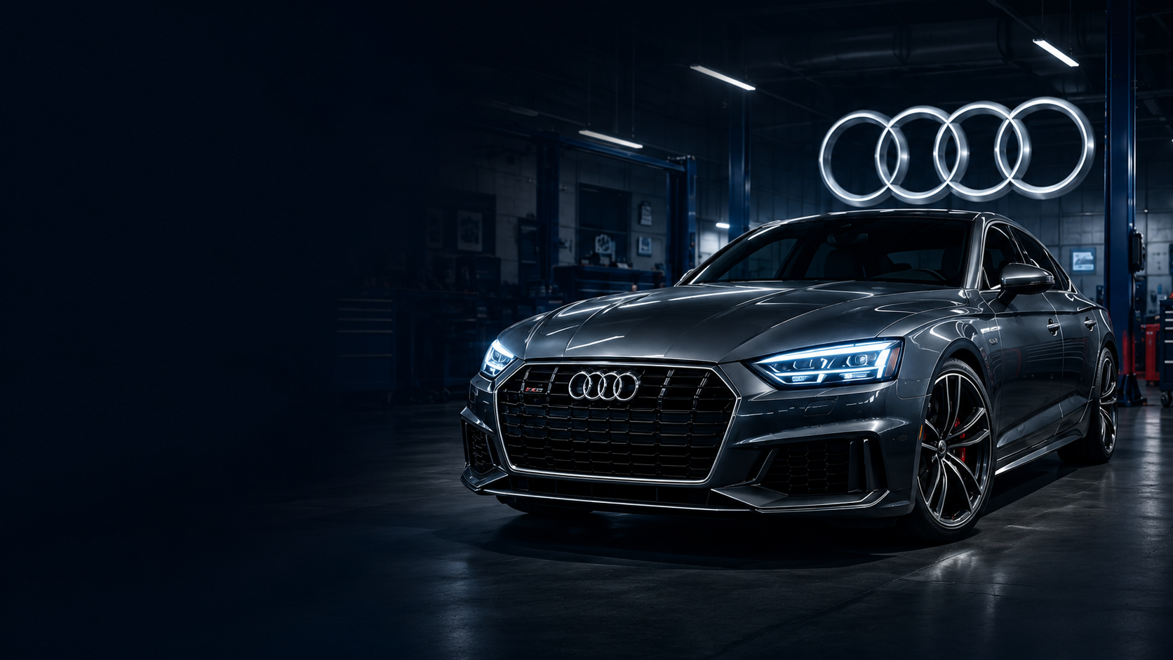 Audi in a professional workshop at Inline 5 Auto Inc